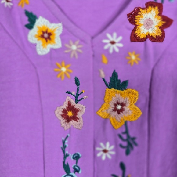 ODDI Poncho Caftan Top Women S/M Orchid Purple Embroidered V-Neck Oversized - Picture 5 of 8